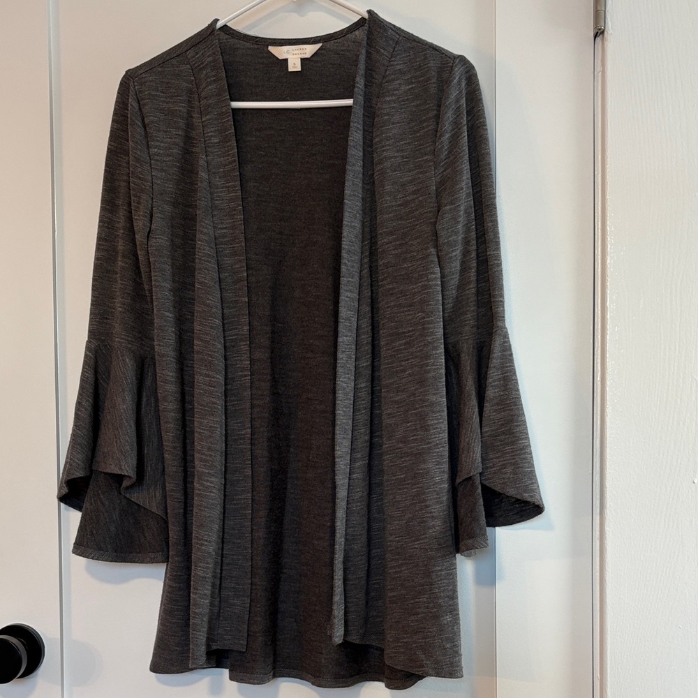 Gray Open Front Cardigan With Bell Sleeves